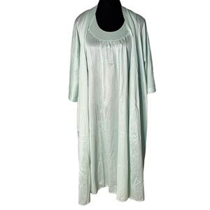 PERRI-ANN Vintage 2pc Set Nightgown Robe Nightie Mint Green Semi Sheer Medium